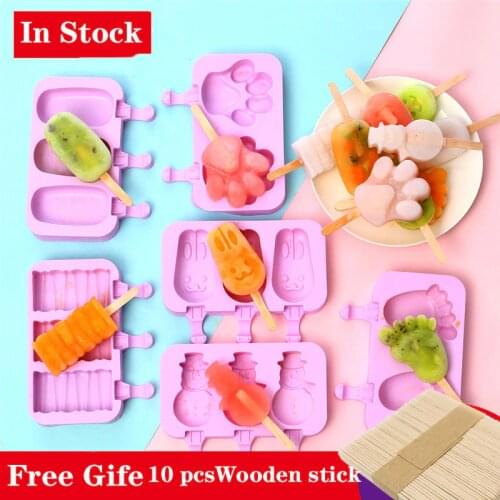 Silicone Ice Cream Mould Ice Cube Popsicle DIY Molds Homemade Cartoon Ice Cream Mold Popsicl Ice Dessert Mould Baking Tool Stick