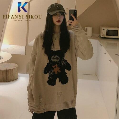 Cartoon Embroidery Sweater Women Autumn Winter Fashion O-Neck Long sleeve Pullovers Female Loose Jumpers Tops Knitting Sweaters