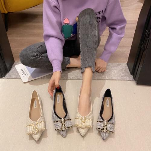 2021 early autumn new sexy small fragrance pearl bowknot pointed super soft sole comfortable single shoes
