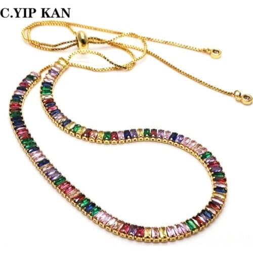 C.YIP KAN Costume jewelry multicolor stone necklace copper gold plated crystal adjustable necklace hot selling women jewelry