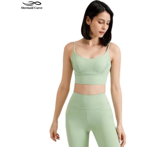 Mermaid Curve Womens Medium Support Cross Back Wirefree Removable Cups Stable To Wear Bra Tops Push up Yoga Running Sports Bras