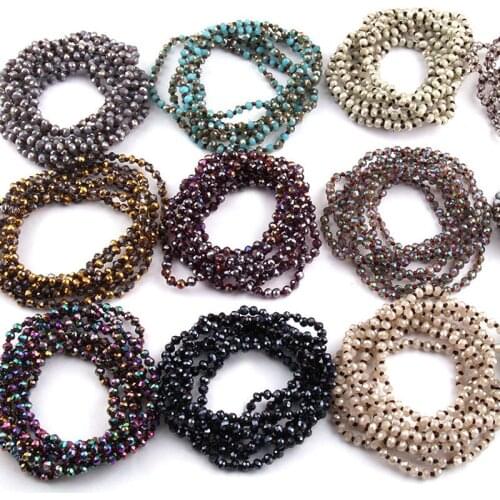 Free Shipping Fashion 4mm Mini Glass Long Knotted Crystal Ramdom Assorted Color Necklaces For Women Ethnic Necklace