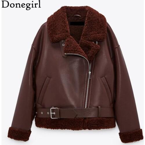 Winter Lamb Fur Leather Short Jacket Woman 2020 New Thick Stand Collar Motorcycle Bomber Faux Sheepskin Lambswool Pu Coat belt