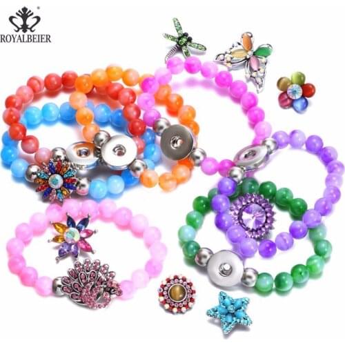 10pcs/lot Multi Color Crystal Acrylic Stretched Snap Bracelet Beaded Bracelet Fit 18mm Snap Button 20mm Snap Jewelry SZ0498