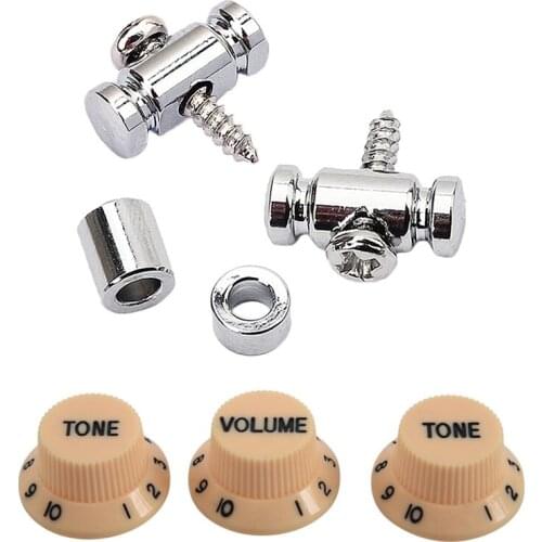 2Pcs Roller String Tree for Guitar Electric Acoustic Box Accessories Chrome & 1 Set Cream Dark Blue Font 1 Volume& 2 Tone Guitar