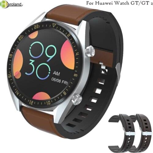 22mm Watch Strap for Huawei Watch GT/GT 2 46mm/42mm Watchband silicone +leather Wristband For HUAWEI honor magic silver buckle