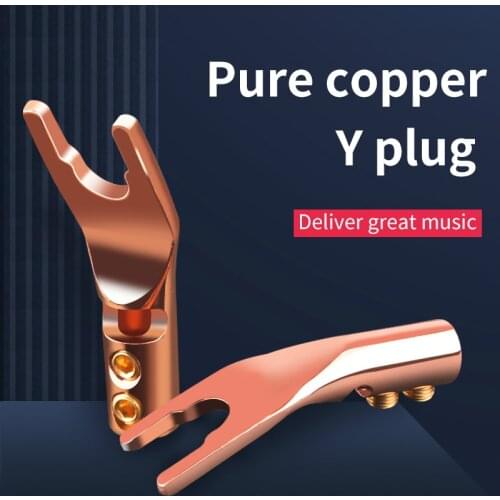 4Pcs Hifi Audio Speaker Cable Connector Red Copper Rhodium & Gold Plated Y Spade Plug