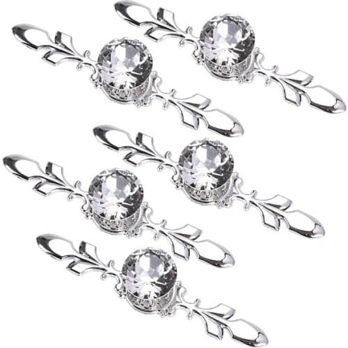 5 Pack Crystal Drawer Knobs with Silver Plate - Diamond Shape Cabinet Drawer Knob Drawer Pull Handle Cupboard Wardrobe Drawer Pu