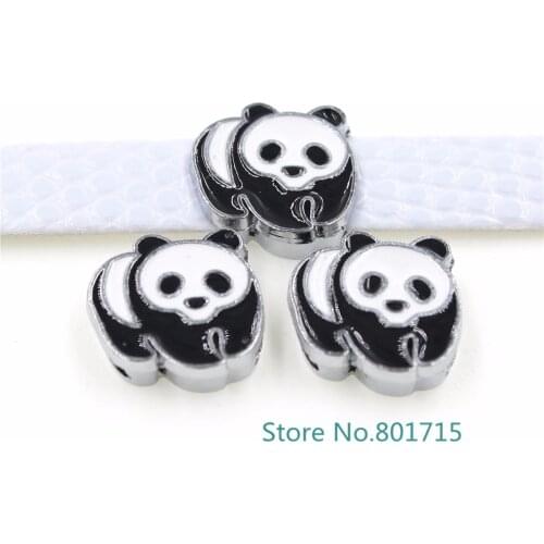 50p 8mm Panda slide charm wholesale price SL470 Internal Dia.8mm fit 8mm wristband belt keychain dog collar bracelets