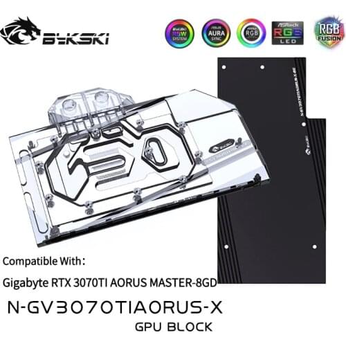 Bykski VGA Blocks for AORUS GeForce RTX 3070Ti MASTER 8G A-RGB Video Cards Water Block Liquid Cooling Heatsink N-GV3070TIAORUS-X