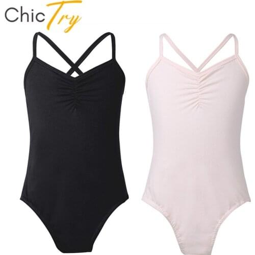 ChicTry Kids Teens Spaghetti Straps Ballet Leotard Girls Solid Color Gymnastics Leotard Gym Sports Bodysuit Children Dance Wear