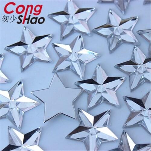 Cong Shao 100/200Pcs 11mm/16mm/22mm Clear Colors Five Pointed Star Flat Back Acrylic Rhinestone For DIY Craft Decoration CS391