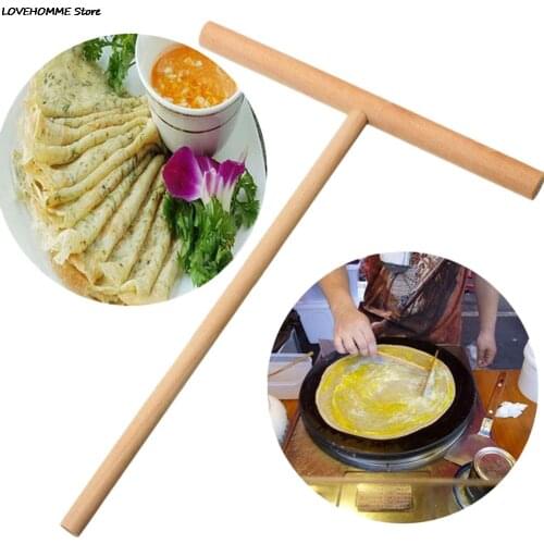 1 Pcs T Shape Crepe Maker Pancake Batter Wooden Spreader Stick Home Kitchen Tool