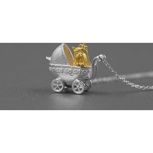 INATURE 925 Sterling Silver Necklace Cute Dog Cart Necklaces Pendants For Women Choker Jewelry