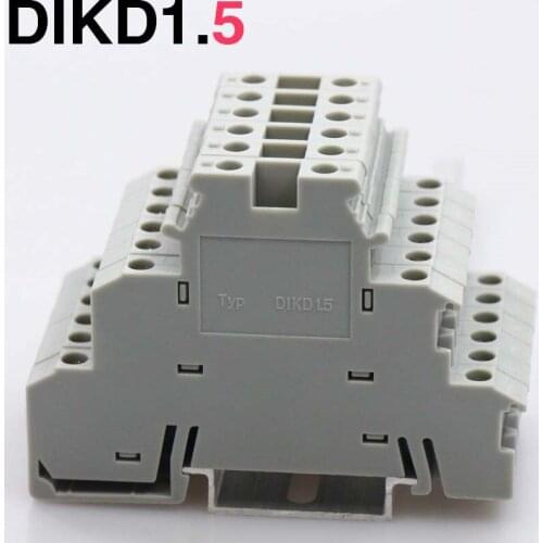 50pcs Copper dikd1.5 three layer terminal block three layer three wire sensor terminal 0.2-2.5mm rail type UK series terminal