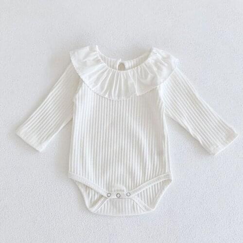 Infant Baby Girls Jumpsuit Solid Color Cotton Long Sleeve Doll Collar Spring Autumn Baby Girls Clothes Toddler Baby Girl Romper