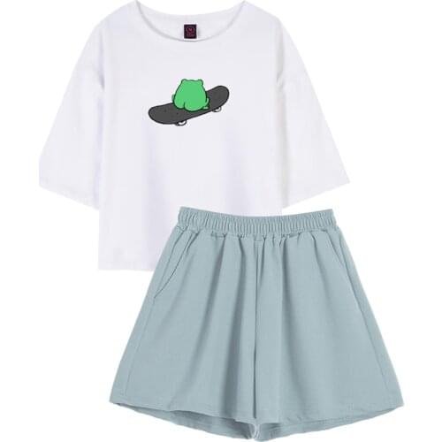 Frog Frog Skateboard Cute Pajama Set Girl Summer Women Print Pyjama Set Short Sleeve Sleepwear Suit Home Clothes for Girl Sets