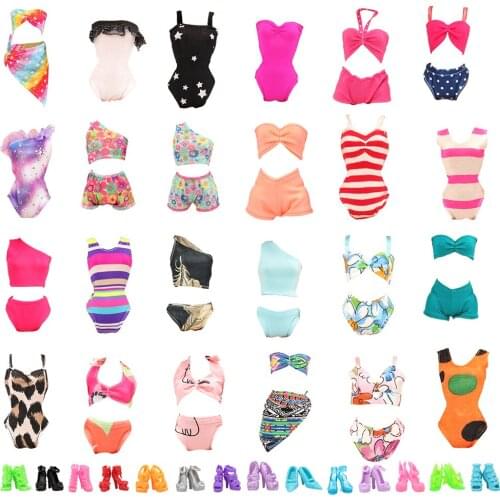 Fashion Cute Doll Clothes 10 piece/set 5 Swimsuit Bikini + 5 Doll Shoes Dollhouse Accessories for Barbie Kids Toys for Girl