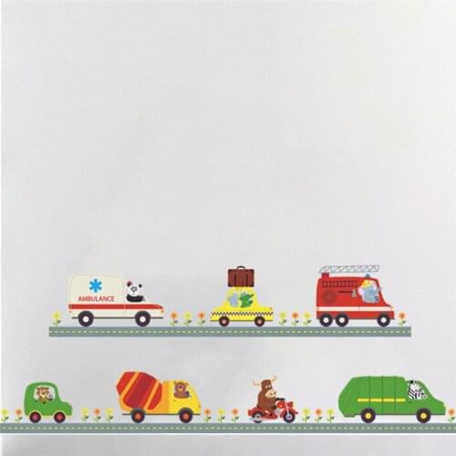 Cartoon Animal Land Cars Transportation Wall Decals For Kids Room Decoration Nursery Safari Sticker Mural Art Diy Home Decor