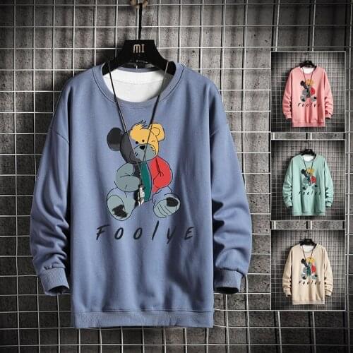 KKSKY Mens Hoodie 2020 Autumn Print Cartoon Bear Fashion Sweatshirt Male Harajuku Japanese Cotton Streetwear Hoodies Men FOOLIYE