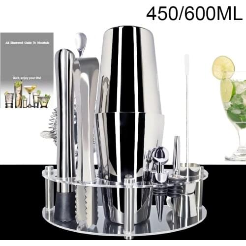 450/600/750ml Boston Cocktail Shaker Set 1-12 Pieces Barware Kit Stainless Steel Martini Shaker with Stand + Drink Recipe