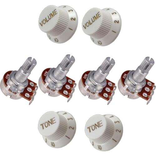 Set of 4 (4X) A25K B25K Short Split Shaft Audio Taper Guitar Tone Potentiometers w/ Volume Tone Control Knobs