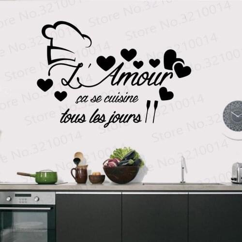 French Quotes Wall Stickers Muraux Citation L'amour Cuisine Kitchen Modern Decoration Romantic Resturant Vinyl Wall Decals PW334