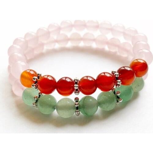 Natural Pink Quartz Beads Green Aventurine Carnelian Bracelet Bosom Friend Bestie Gifts Best Friends Bracelets Women