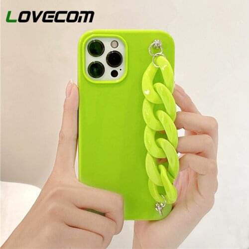 LOVECOM Neon Green Chain Phone Case For iPhone 11 12 Pro Max XR X XS Max 7 8 Plus Soft TPU Fluorescence Color Bracelet Cover