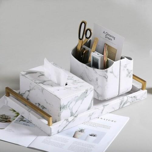 Nordic marble pattern home decoration storage box creative office desktop sundries storage tray tissue box placemat