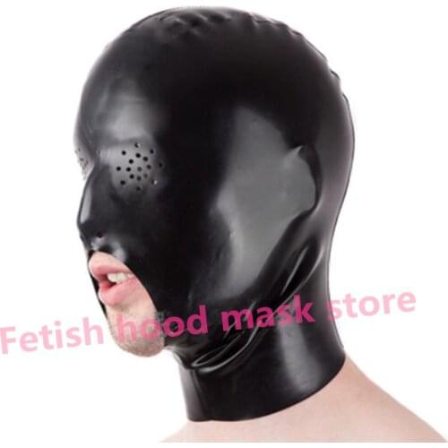 Newly deadpool latex hood mask sm Mask Perforated Eyes with Open Chin Rubber Cocksucker Hood Fetish bdsm Hood