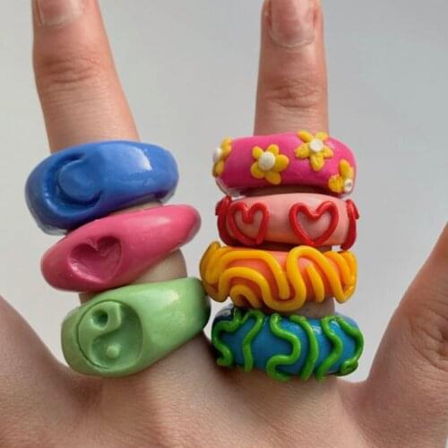 New INS Acrylic Moon Heart Yin Yang Rings for Women 90s Style Harajuku Goth Resin Rings Charms Fashion Jewelry Y2K Aesthetic New