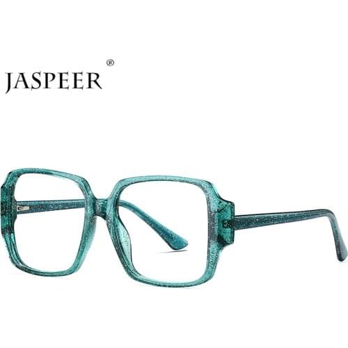 JASPEER Fashion Glitter Eyeglass TR90 Computer Glasses Women Oversized Square Blue Light Blocking Optical Frames Ladies Eyewear