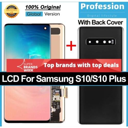 1 Set Original Super AMOLED Display for Samsung Galaxy S10 S10 Plus S10+ LCD Touch Screen Digitizer with Back Glass Repair Parts