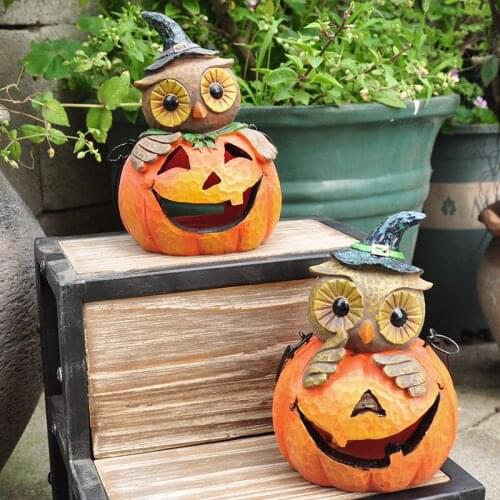 Rural Rural Hand Painted Owl Lantern Candlestick Ornaments for Halloween Scenes Decorations for Home Living Room Decoration