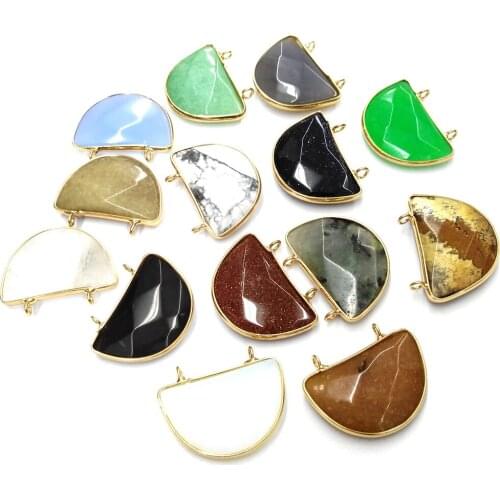 Natural Semi Precious Stone Pendant Semicircular Section Double Ring Making Necklaces Bracelets And Earrings For DIY