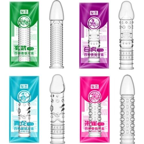 Condom For Men G-Point Wolfs Tooth Cover Ice-Hot Type Contraceptive Large Particle Penis Sleeve Toys Cock