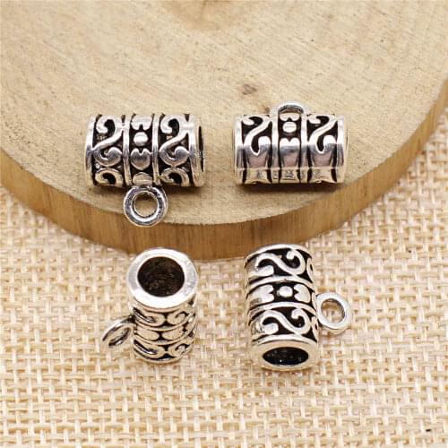 Earring Charms For Jewelry Making 8pcs Carved Flower Pattern Tube Spacers Beads Bail 14x13x8mm Antique Silver Plated