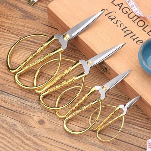 Stainless Steel Gold Sewing Scissors Short Cutter Durable High Steel Vintage Tailor Scissors For Fabric Craft Household DIY Tool
