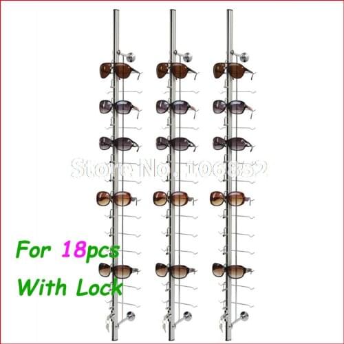 ST018L hold for 18pcs aluminium sunglasses Lockable eyeglass display rod rack with lock