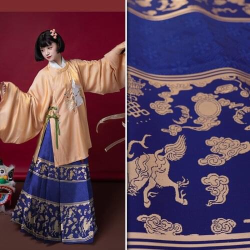 Horse pattern jacquard horse faced skirt fabrics Hanfu waist bust fashion pleated skirt DIY sewing yarn-dyed material