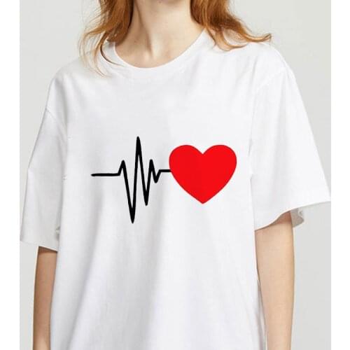 Women Summer Short Sleeve Heart Line Fashion Print Lady T-shirts Top T Shirt Ladies Womens Graphic Female Tee T-Shirt