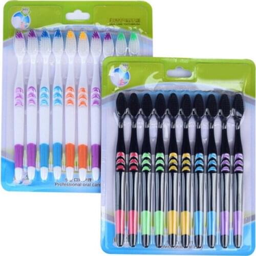 10pcsToothbrush Soft Bamboo Charcoal Adult Clean Care Gums Fine Hair Unisex Family Pack