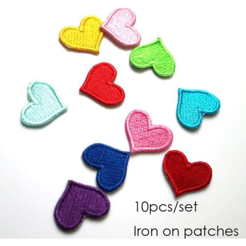 10pcs/set heart embroidery Patches for clothing DIY colorful iron on parches applique for kids clothes