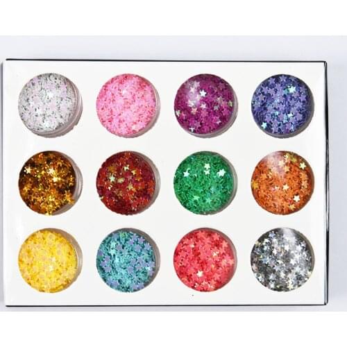12 Kinds Star Glitter Sequins Flakes Ultra-thin Stars Glitter Pentagram 20g 1 Kit 12 Jars Holographic Sparkly Nail Art Sequins