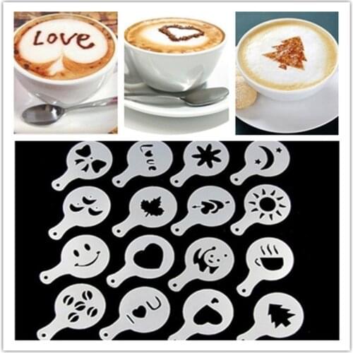 16PCS/set Cafe Foam Spray Template Barista Stencils Fancy Coffee Printing Model Powdered Sugar Sieve Decoration Garland Mold