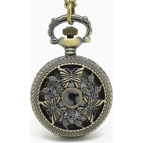 3022) 12 pcs/lot free shipping vintage antique 3 butterfly flip pocket watch pendant necklaces party gift