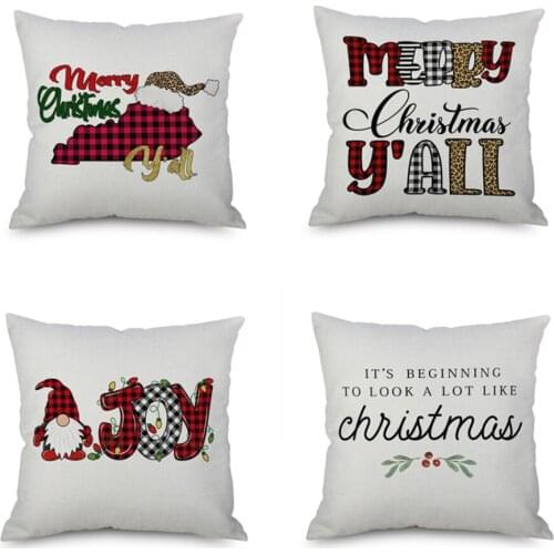 Merry Christmas Throw Pillow Covers 4 PCS No filler Linen Throw Pillow Cushion Covers No Filler 18“X18” For Holiday Party Decor