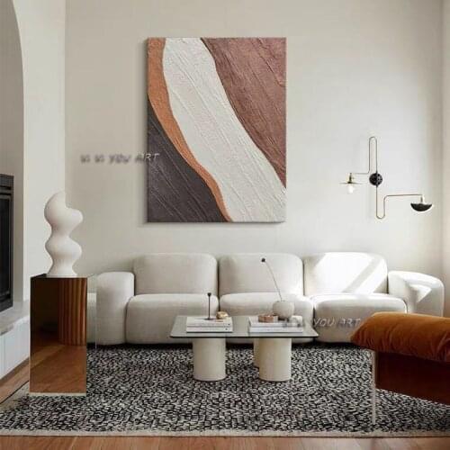 100% Handmade Abstract Oil Painting On Canvas Black White Orange Minimalist Modern Wall Art Decorative For Living Room