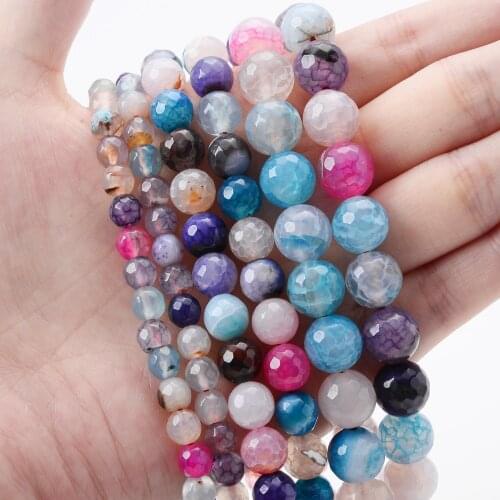 Mixcolor Crack Agates Natural Stone Beads Faceted Loose Spacer Bead for Jewelry Making DIY Charm Bracelet Crafts 4/6/8/10/12mm